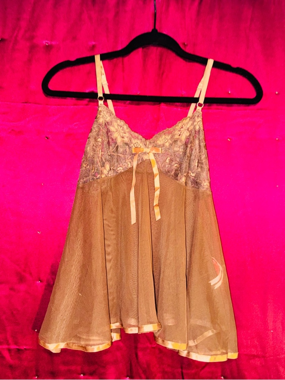 👑 SEXY ONE SIZE BROWN NIGHTIE Sheer Lace-Top Babydoll Chemise